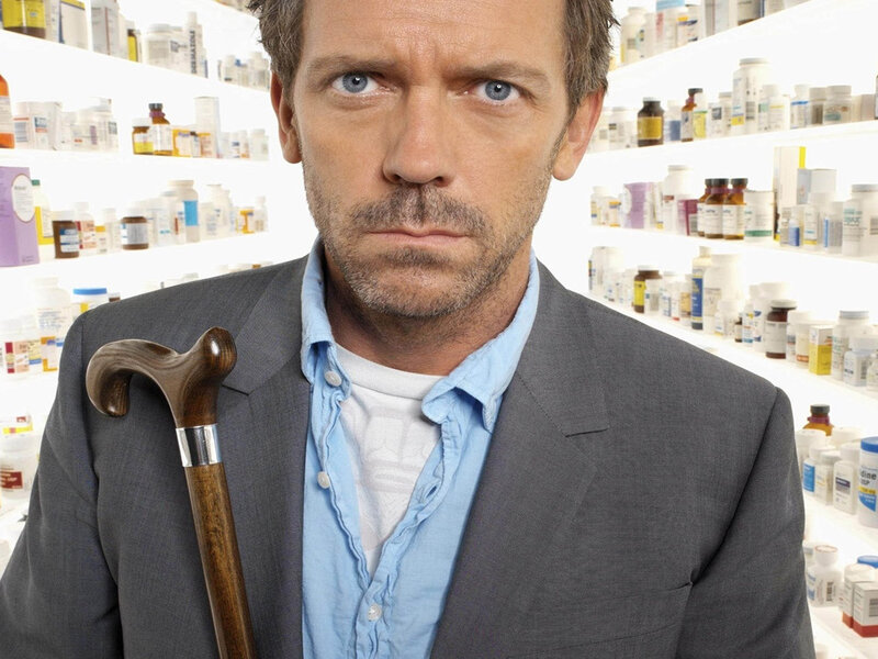 Man with Cane in Pharmacy — Gray