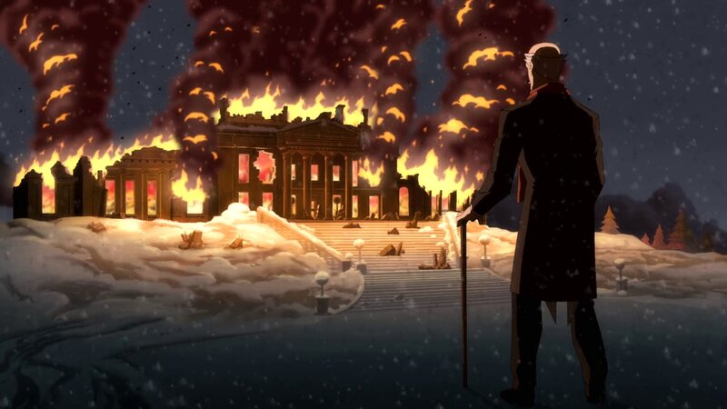 Man with Cane Watching Fire