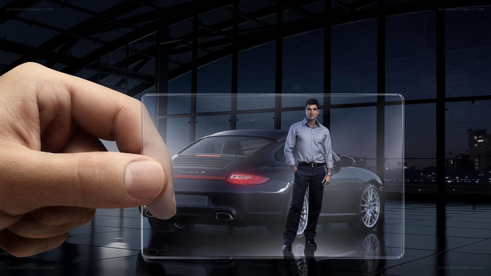 man with car hologram