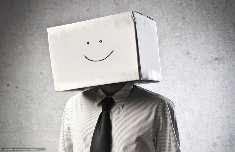 man with cardboard box head