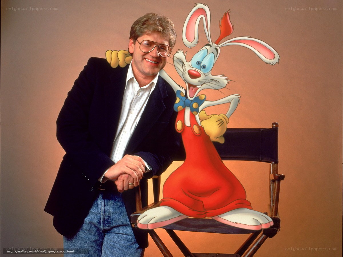 Man with cartoon rabbit character