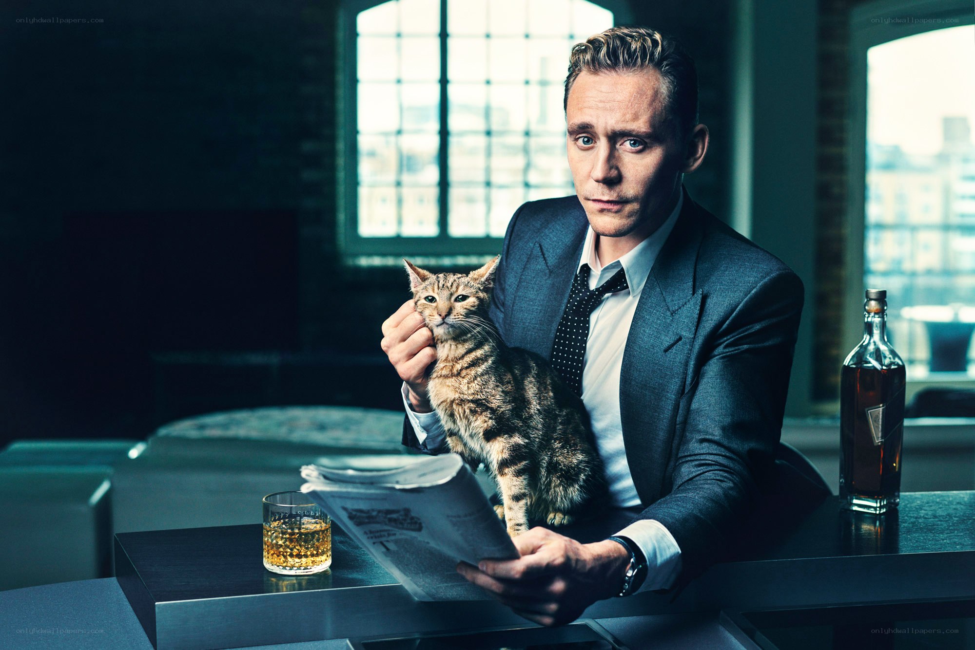 man with cat and whiskey