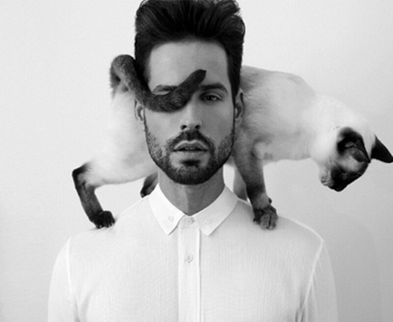 Man with Cat on Shoulders