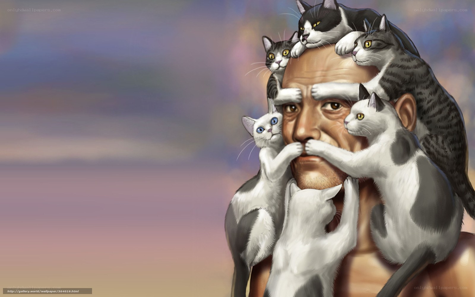man with cats on his head