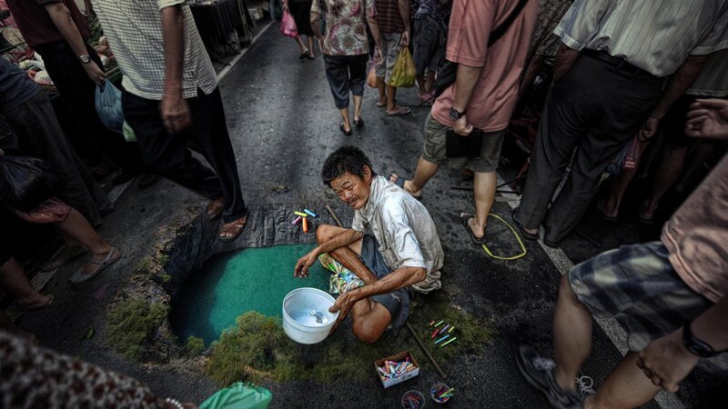 Man with Chalk Art