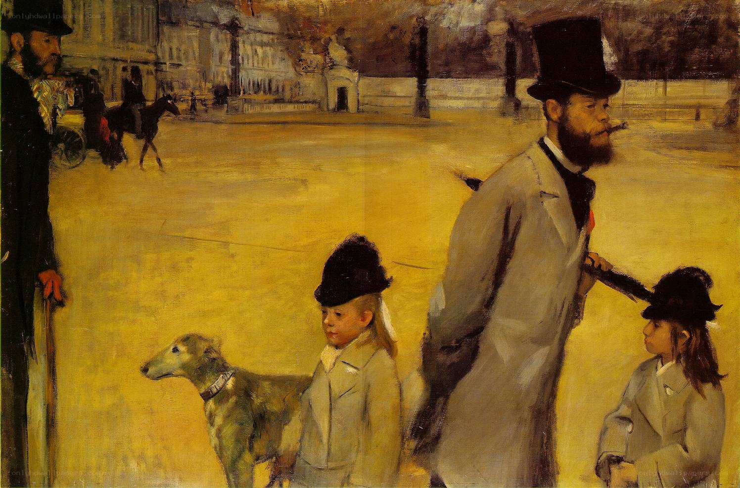 Man with children in city