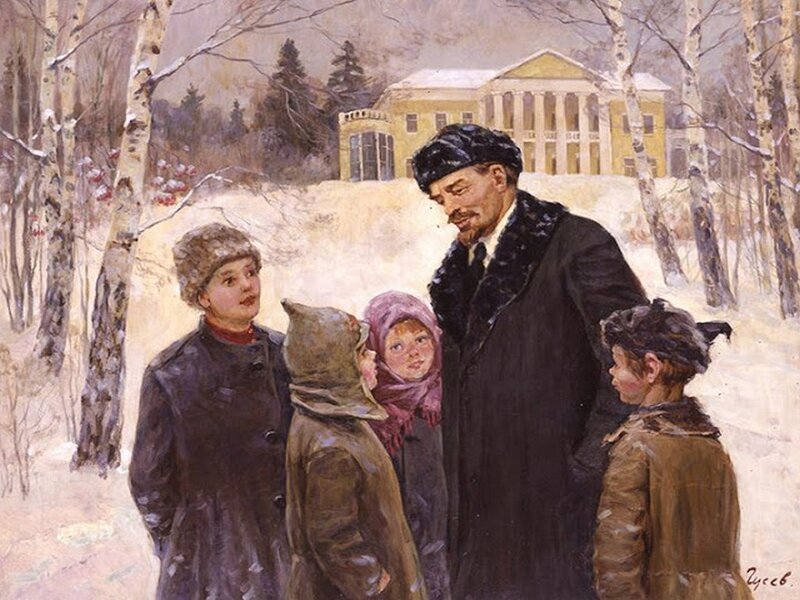 Man with Children in Snow