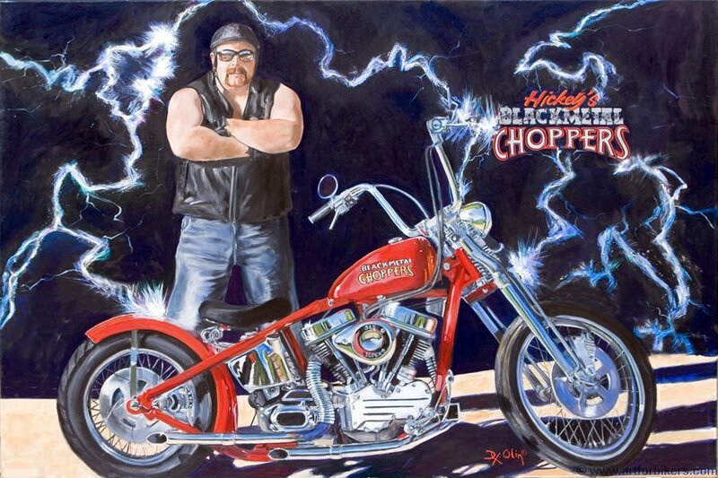 Man with Chopper Motorcycle — Red