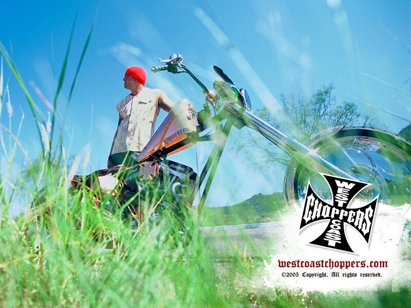 Man with chopper motorcycle