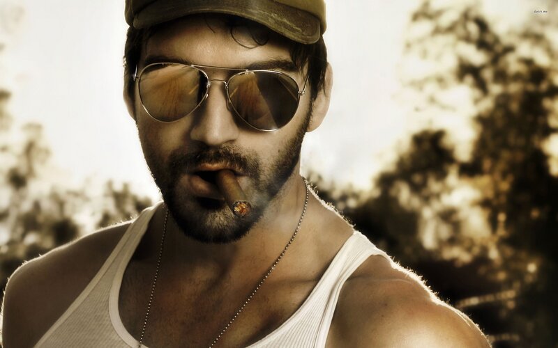 Man with Cigar and Sunglasses — Brown, Dramatic, Afternoon