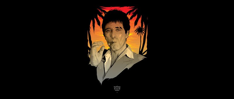 Man with Cigar — Black, Dramatic, Sunset, Illustration