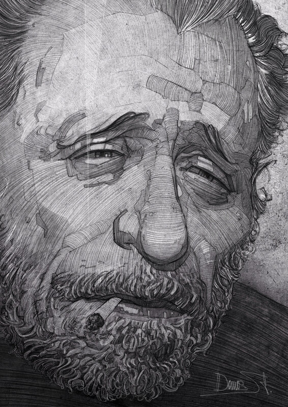 Man with Cigarette — Black, Dramatic, Illustration