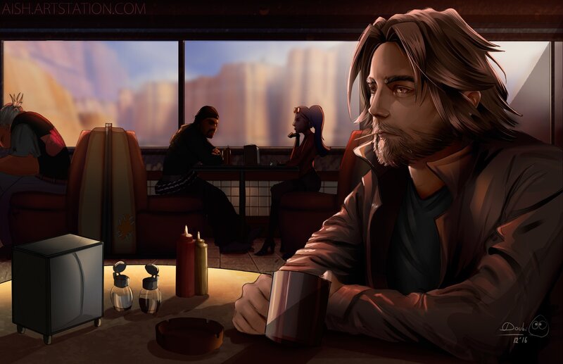 Man with Cigarette in Diner