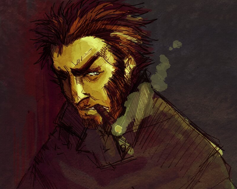 Man with Cigarette — Yellow, Dramatic