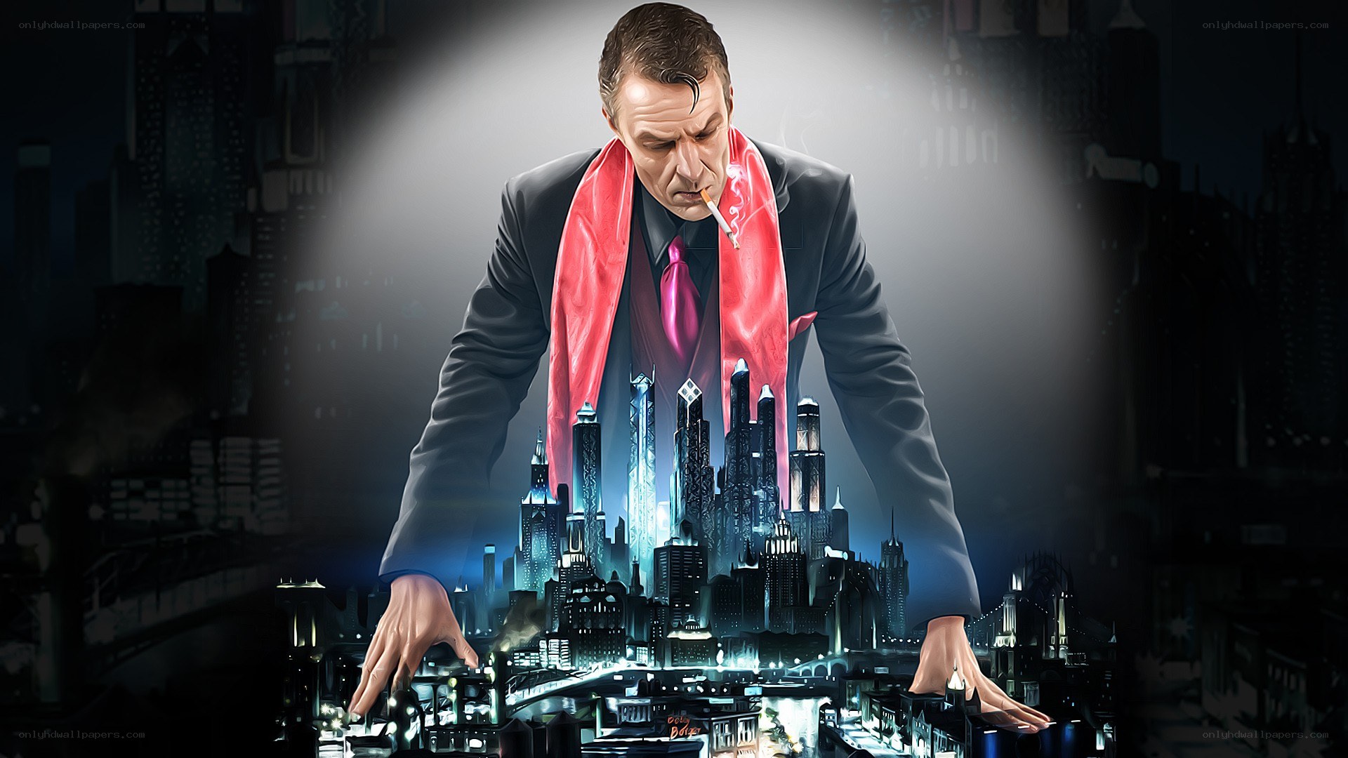 man with city in chest