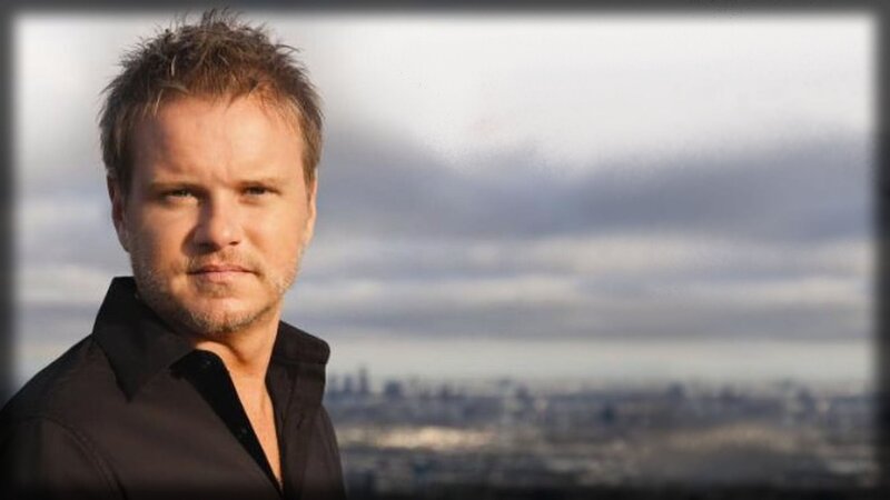 man with city skyline background