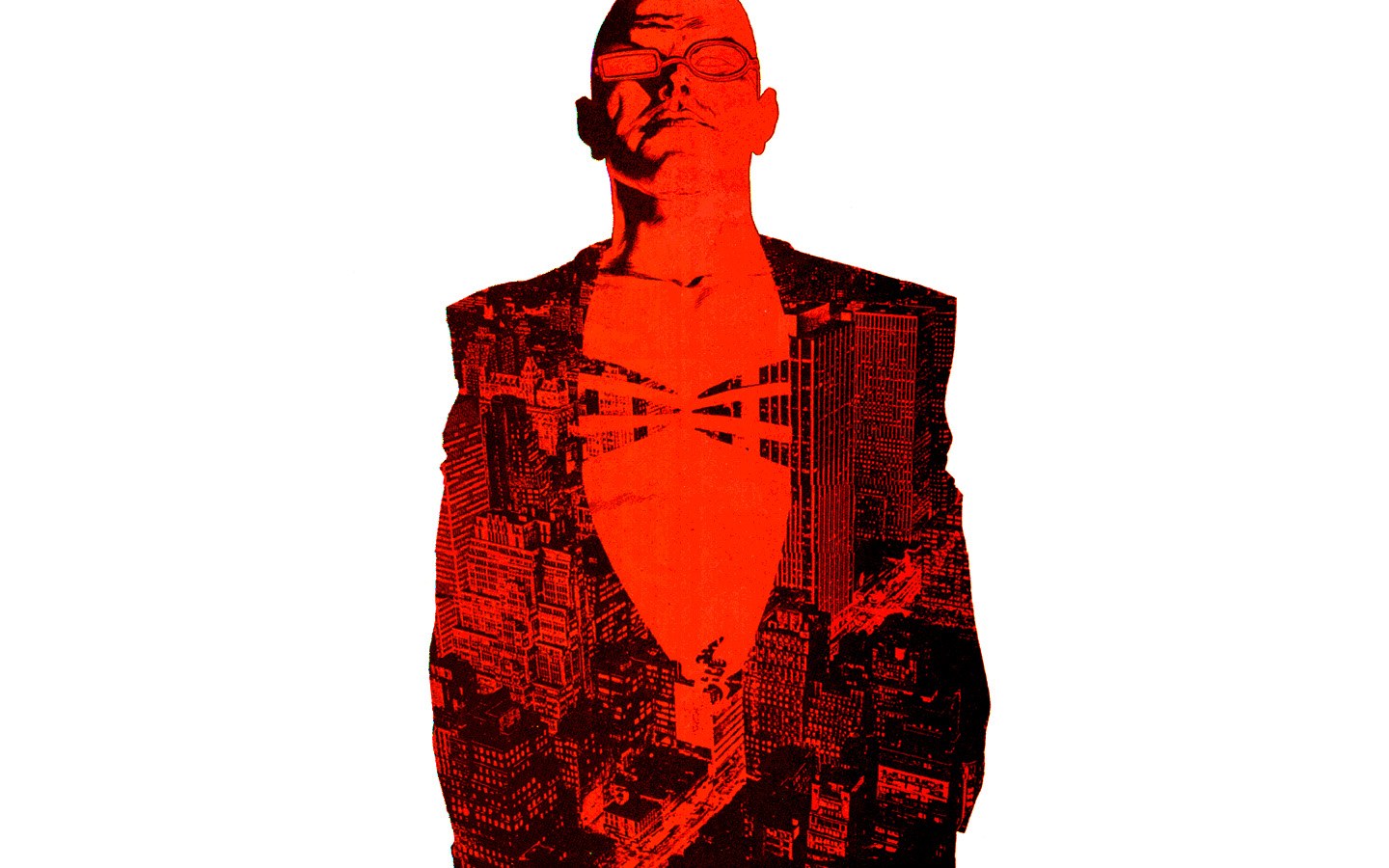 Man with cityscape in suit