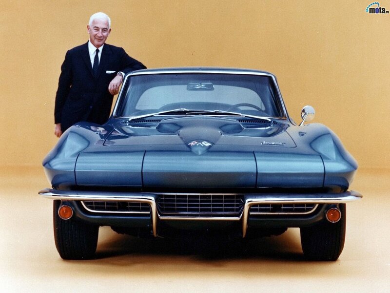 Man with classic blue Corvette