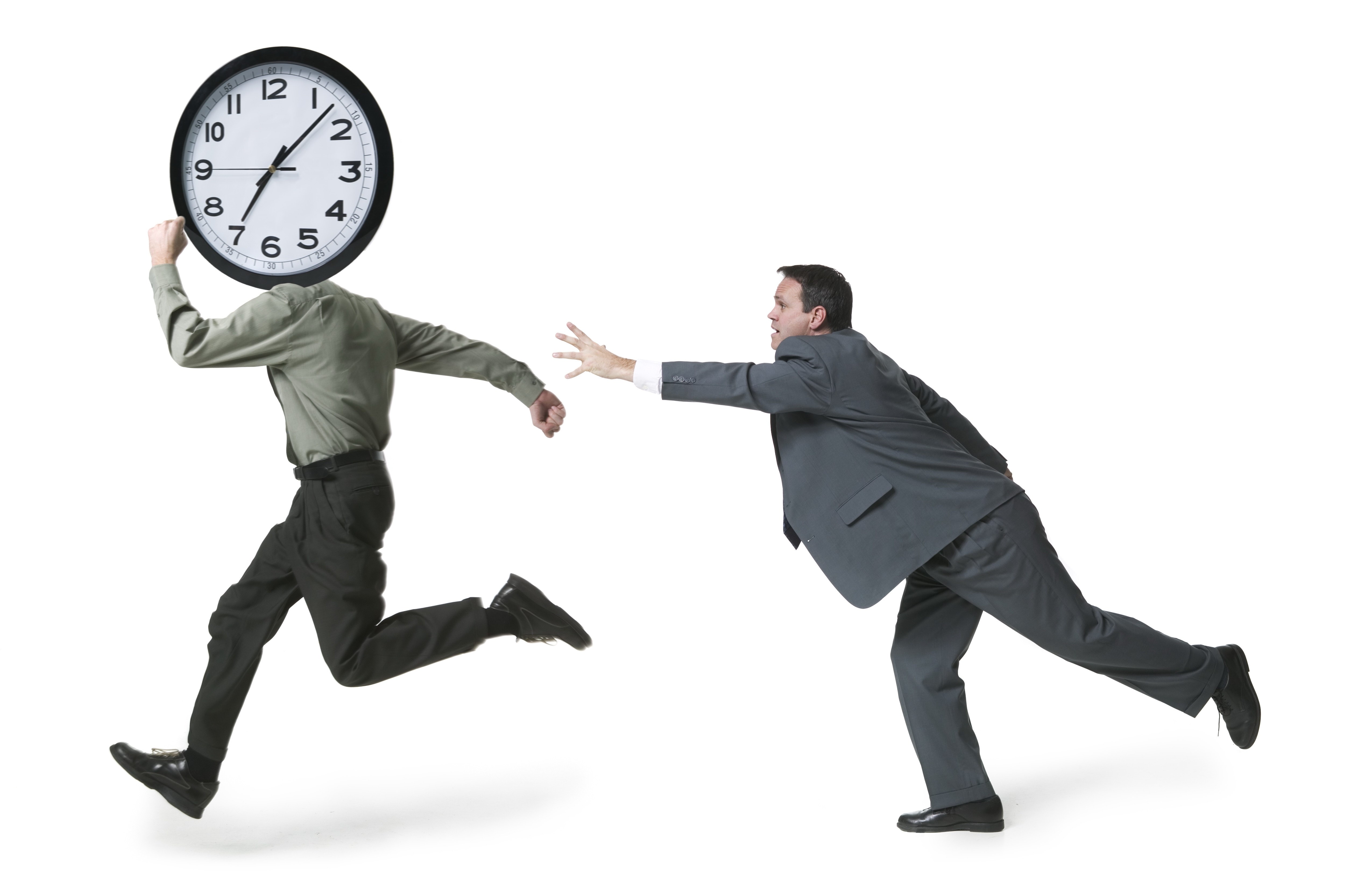 Man with clock head running