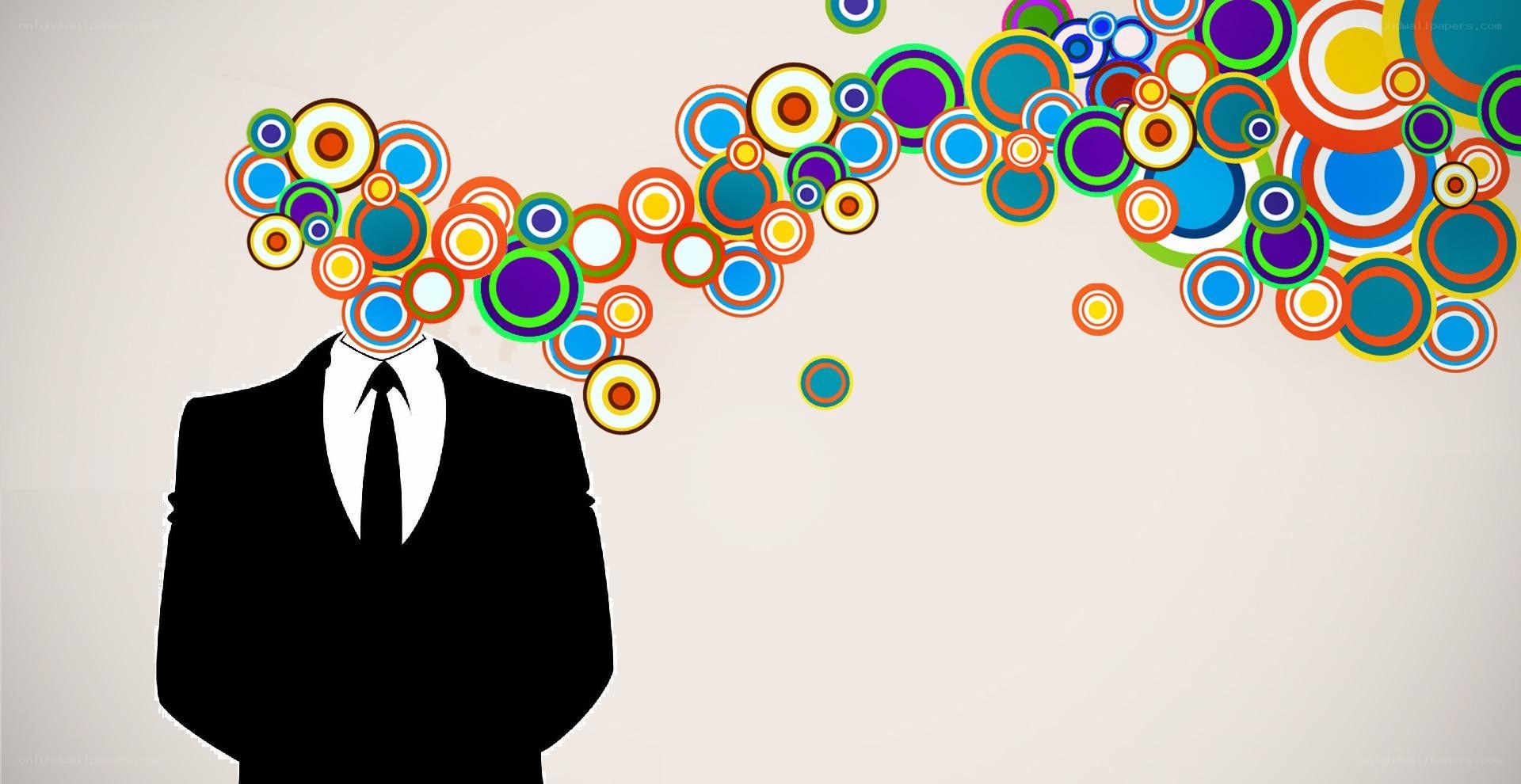 man with colorful circles