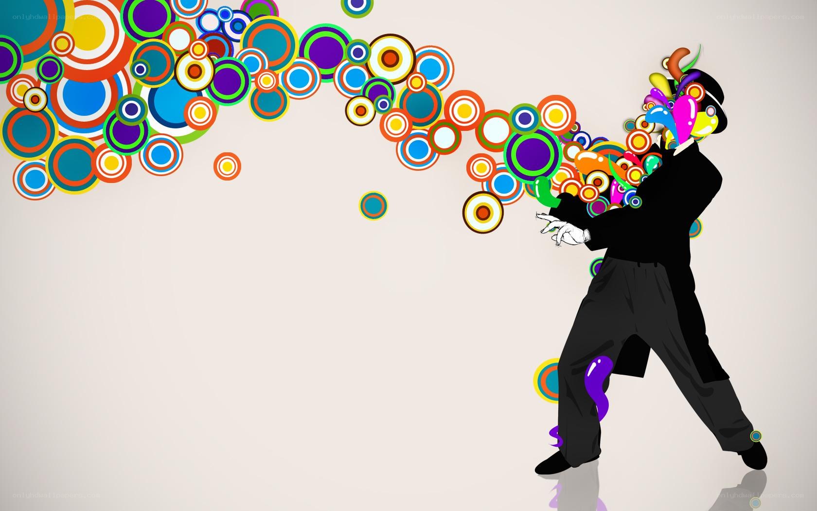 man with colorful circles