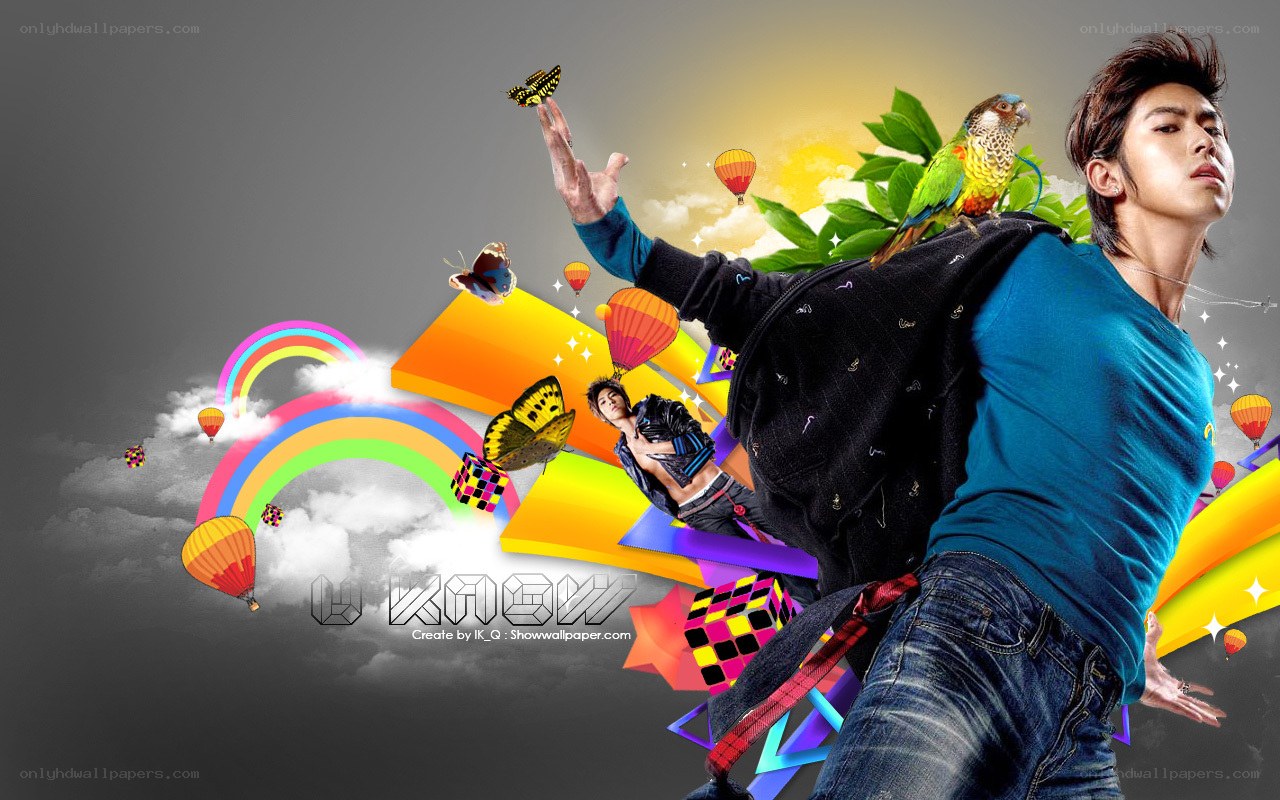 man with colorful graphics