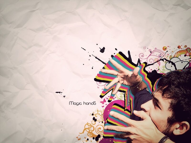 Man with Colorful Hands — White