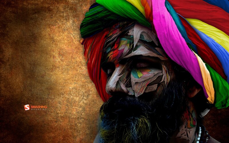 Man with Colorful Turban — Brown, Dramatic