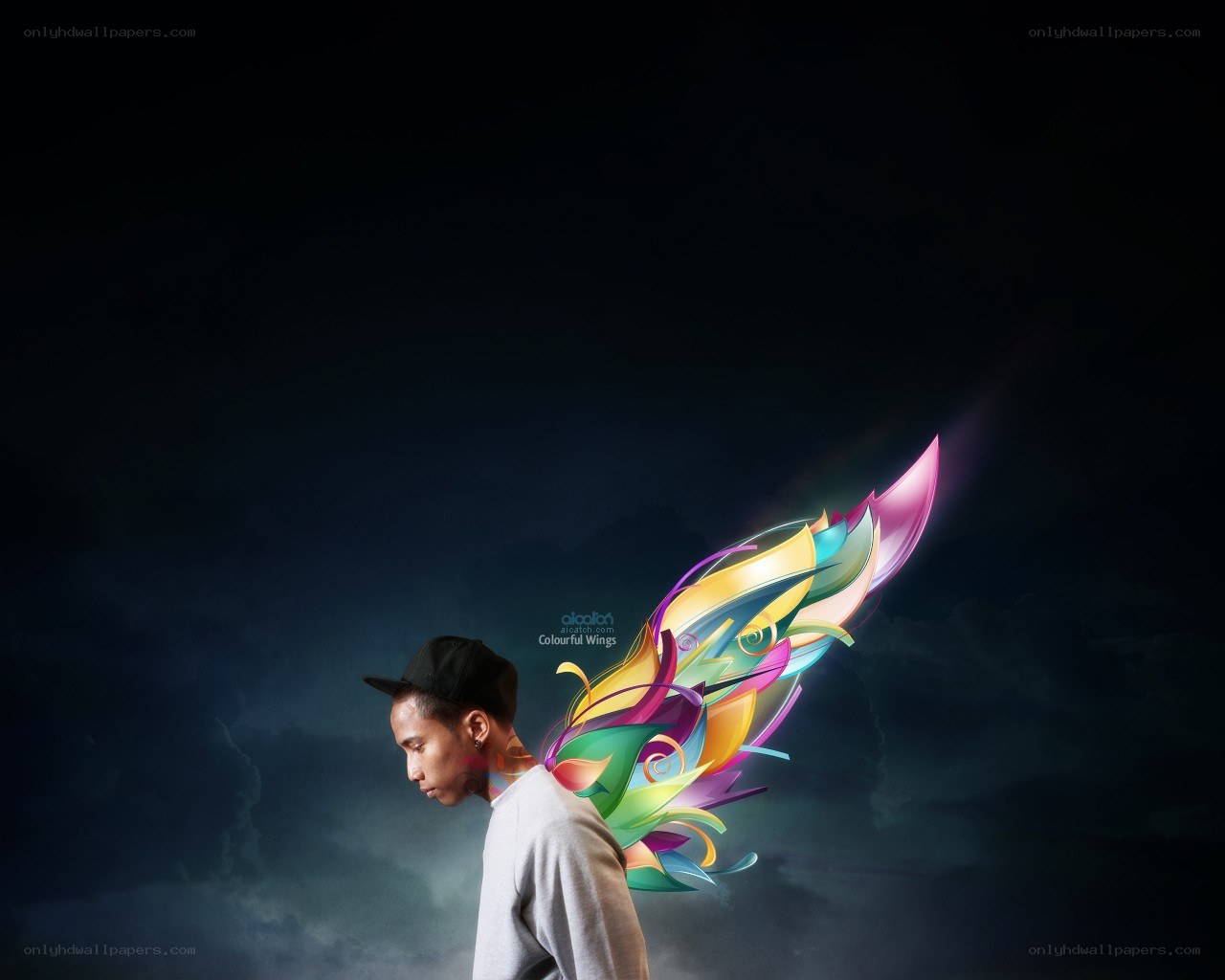 Man with colorful wings