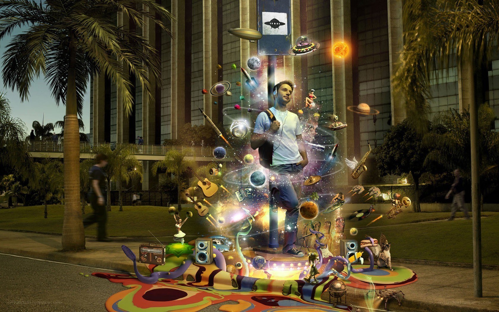man with cosmic music explosion