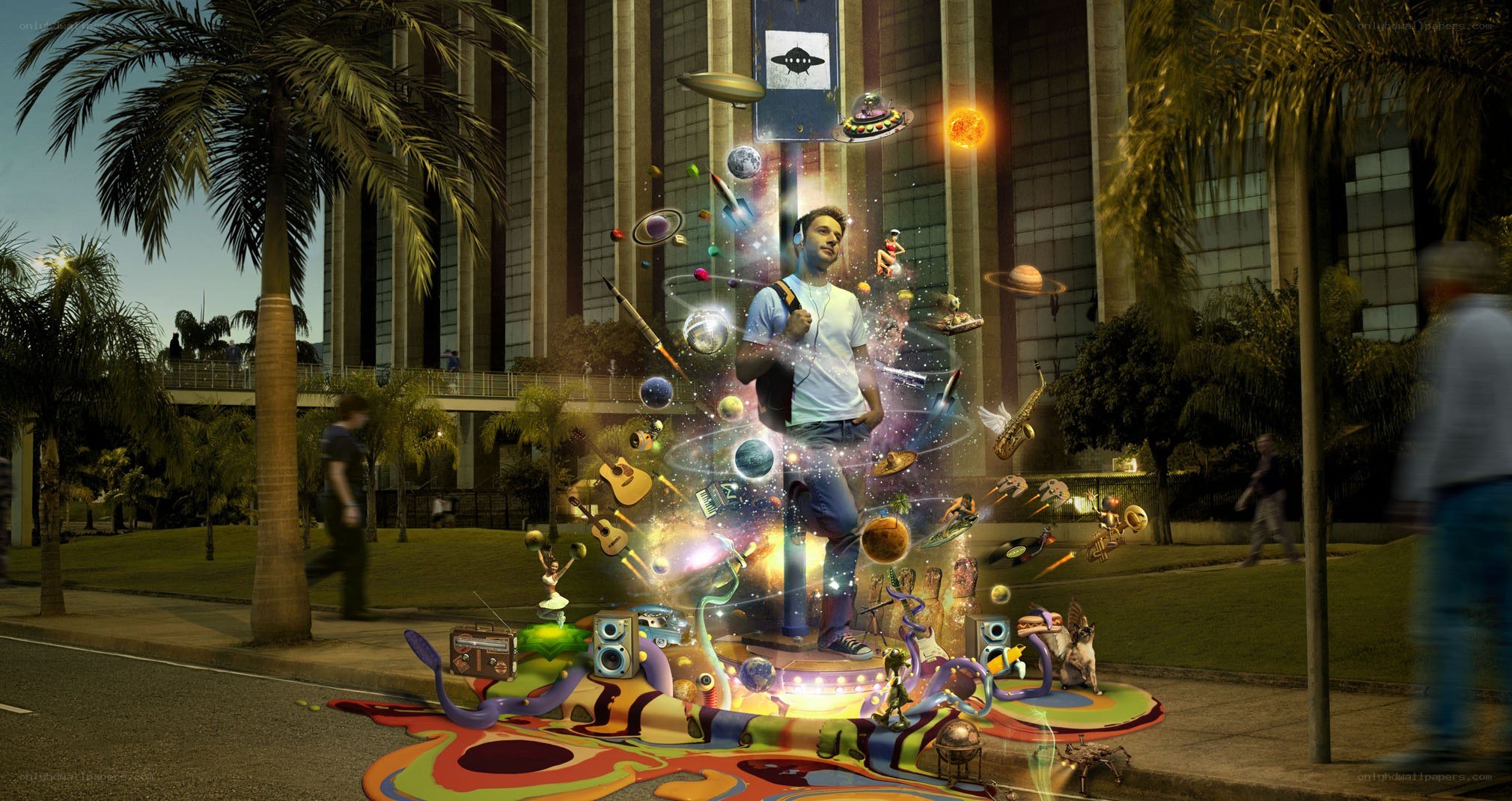 man with cosmic music explosion
