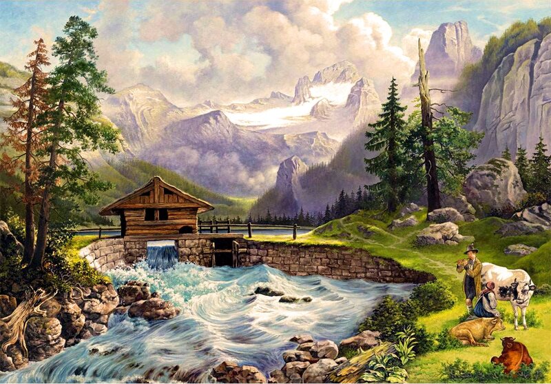 Man with Cows in Mountains