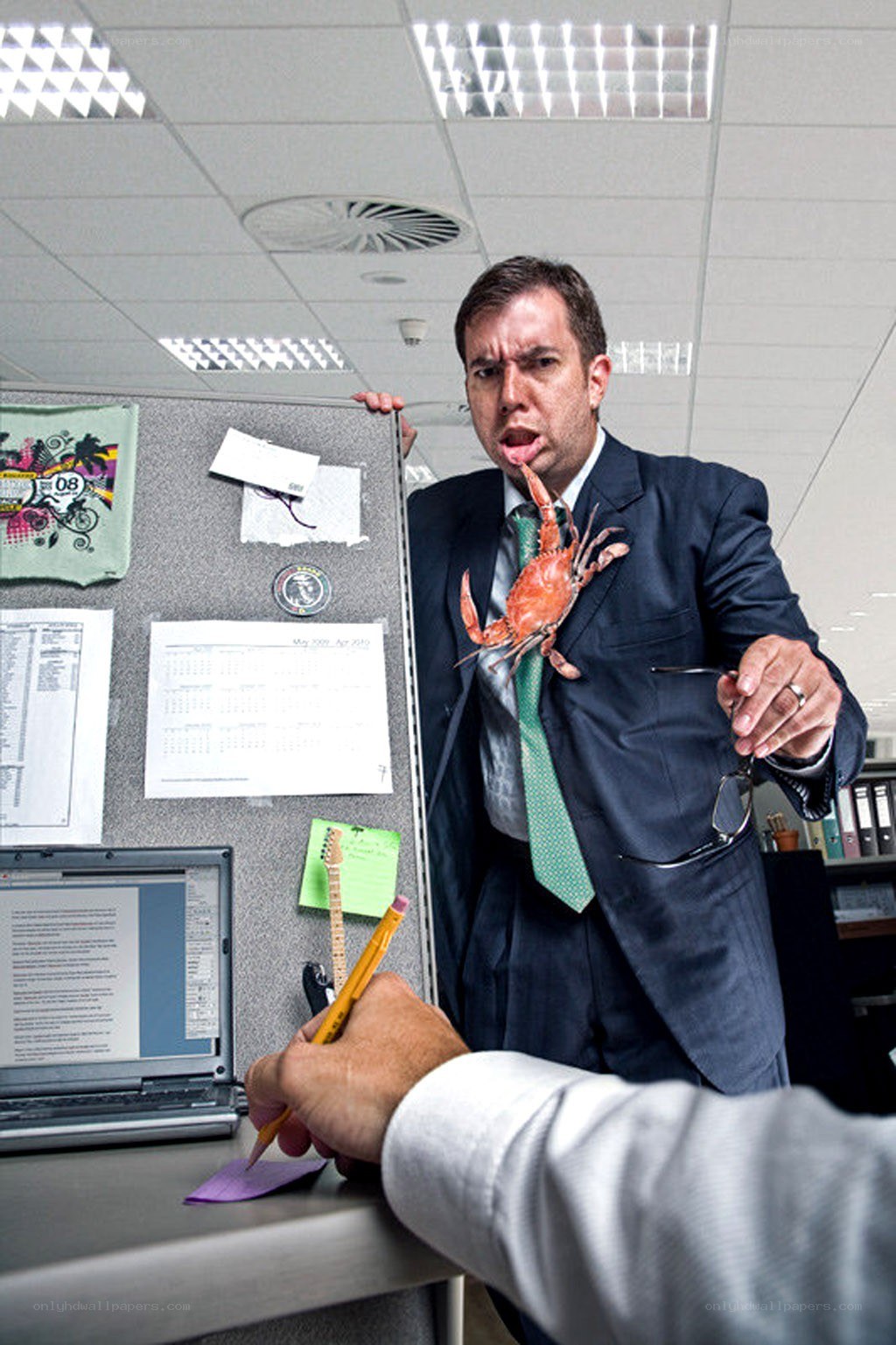 Man with crab on tie