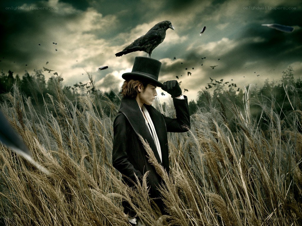 Man with crow on his hat