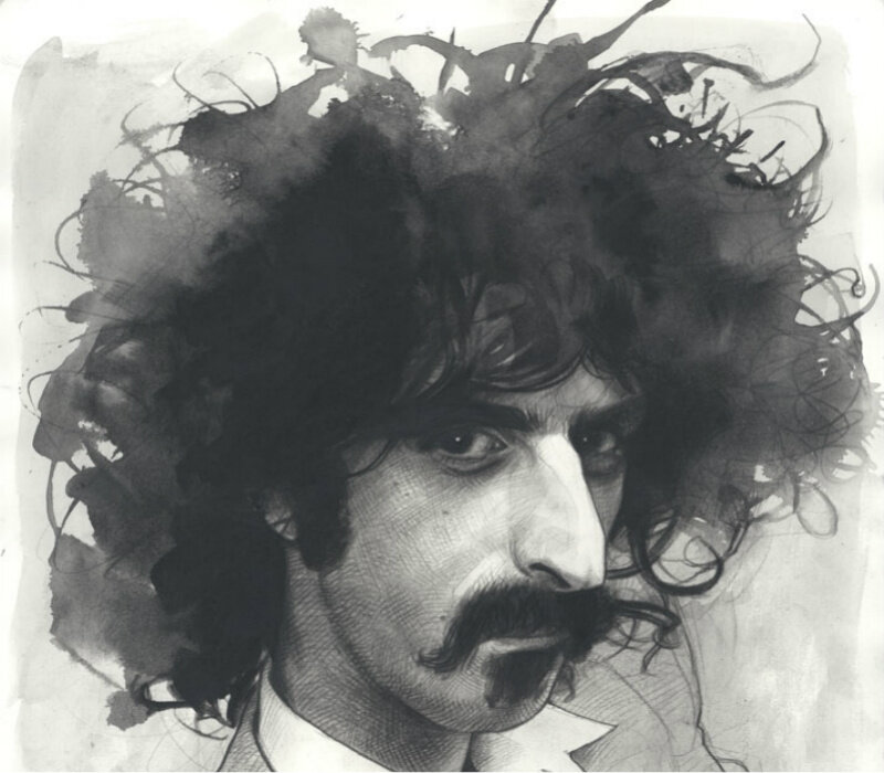 Man with Curly Hair — Black, Dramatic, Illustration
