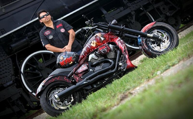 Man with Custom Motorcycle — Black, Dramatic