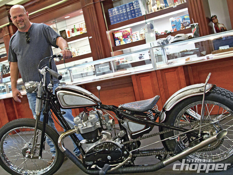 Man with Custom Motorcycle — Black, Neutral