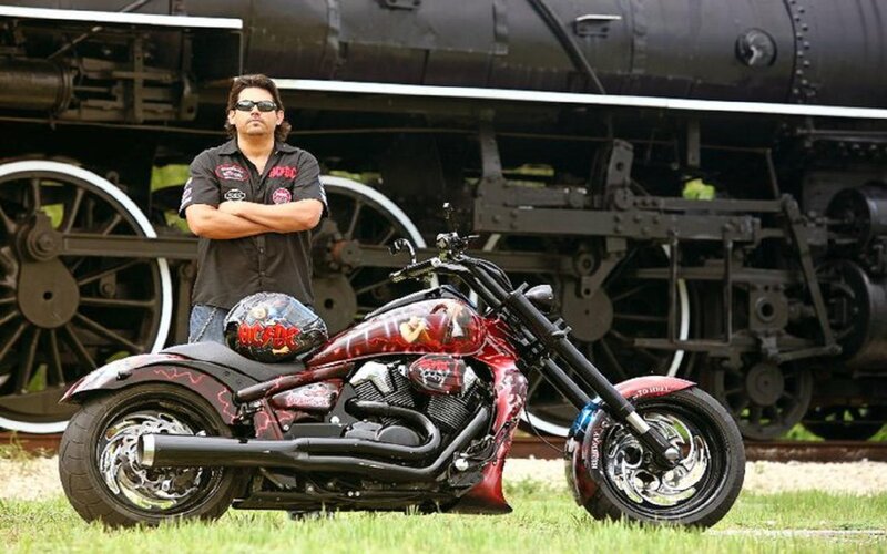 Man with Custom Motorcycle — Black