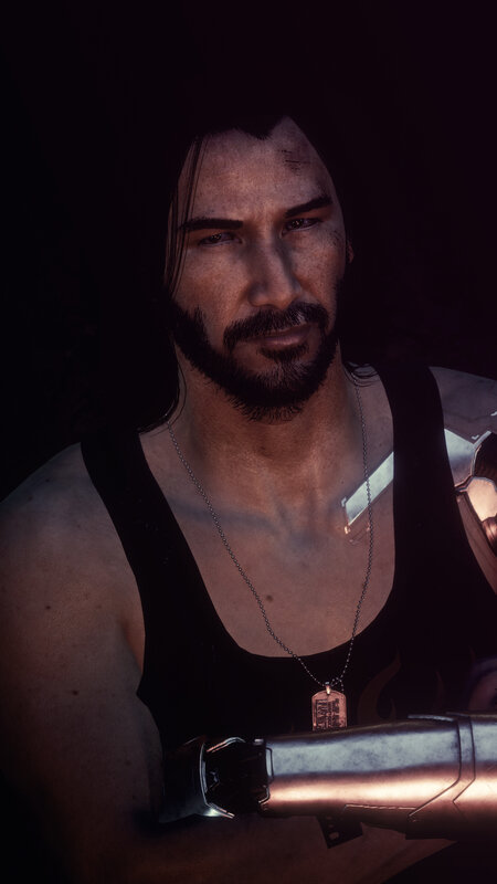 Man with Cybernetic Arm — Black, Dramatic, Night