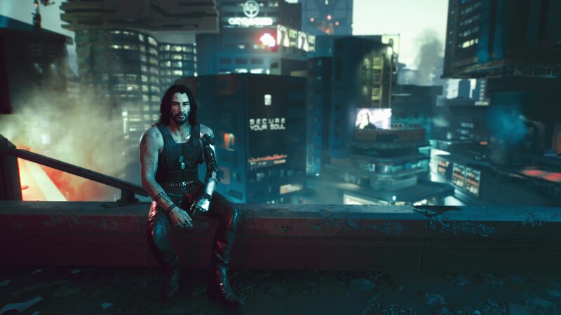 Man with Cybernetic Arm — Blue, Dark, Dramatic, Night