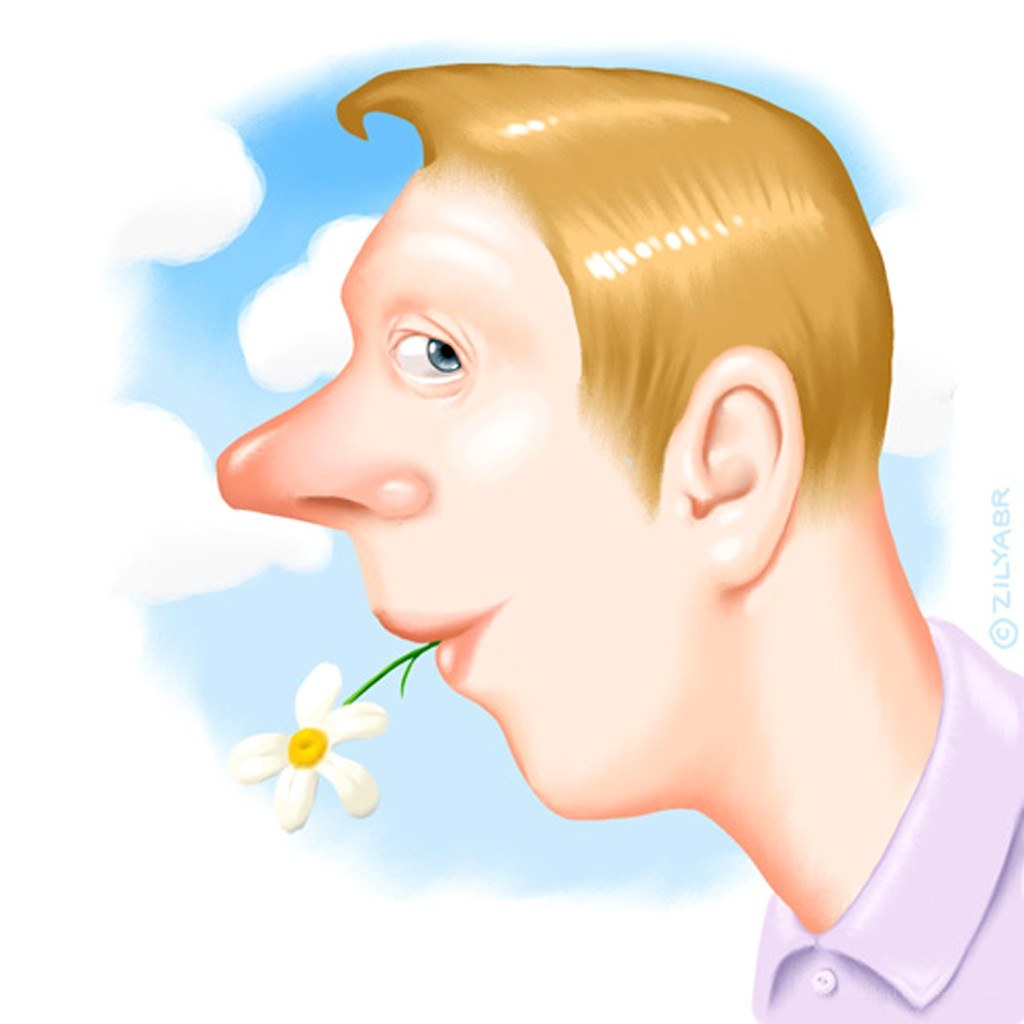 man with daisy in mouth