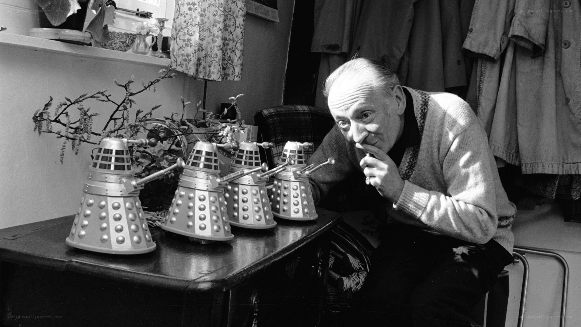 Man with Dalek models