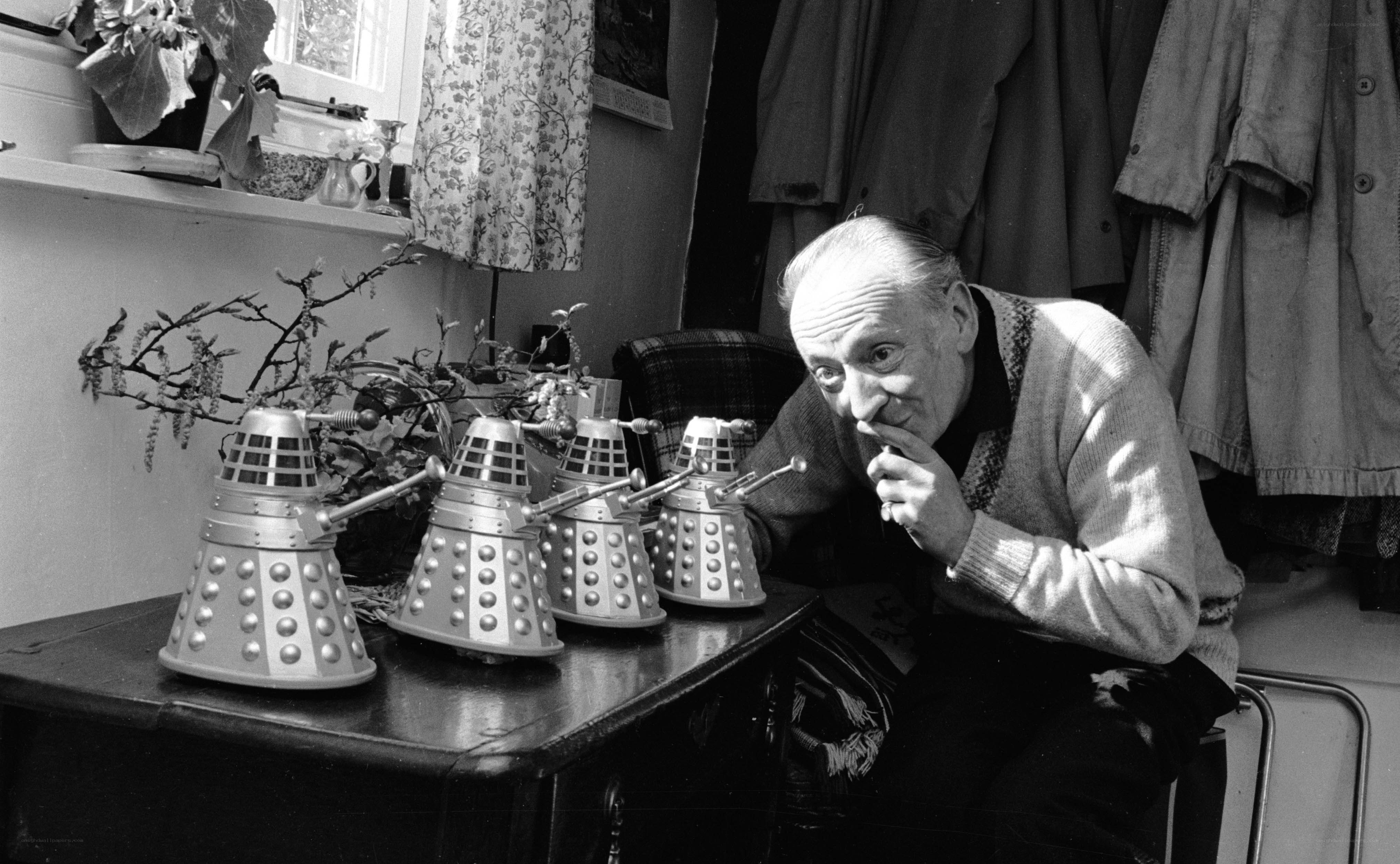 Man with Dalek models
