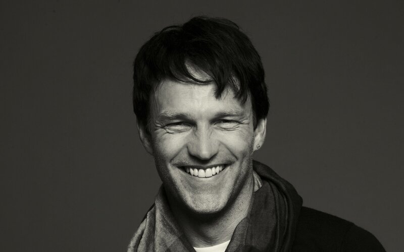 Man with Dark Hair — Black, Smiling, Photograph, Scarf