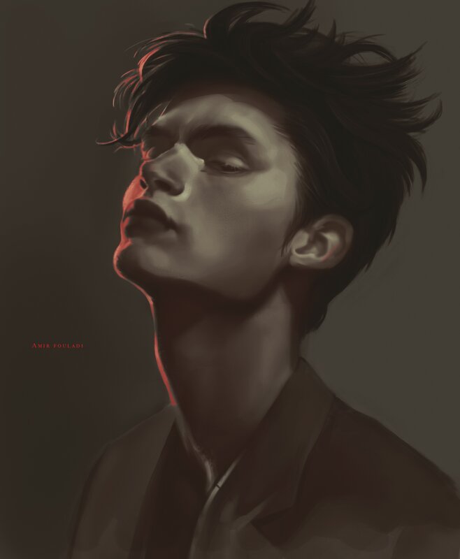 Man with Dark Hair — Brown, Dramatic, Digital Art, Shirt