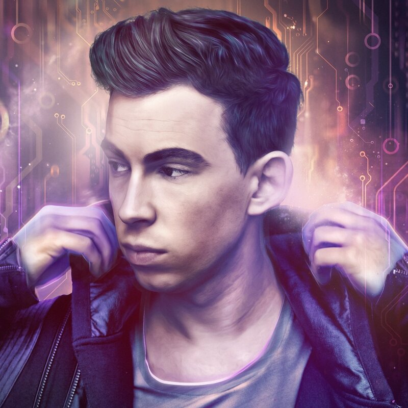 Man with Dark Hair — Purple, Dramatic, Digital Art