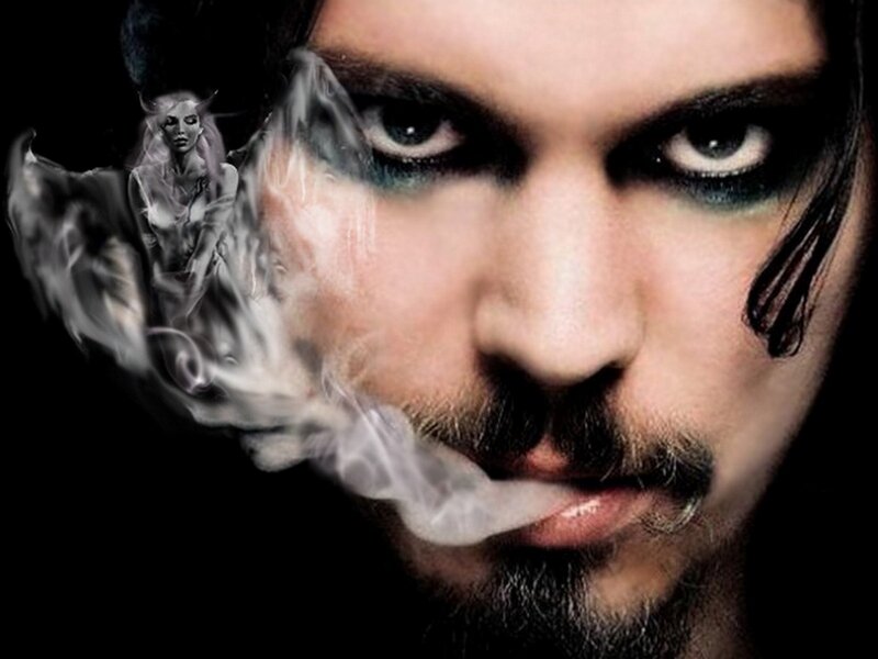 Man with Dark Makeup — Black, Dramatic, Digital Art, Smoke