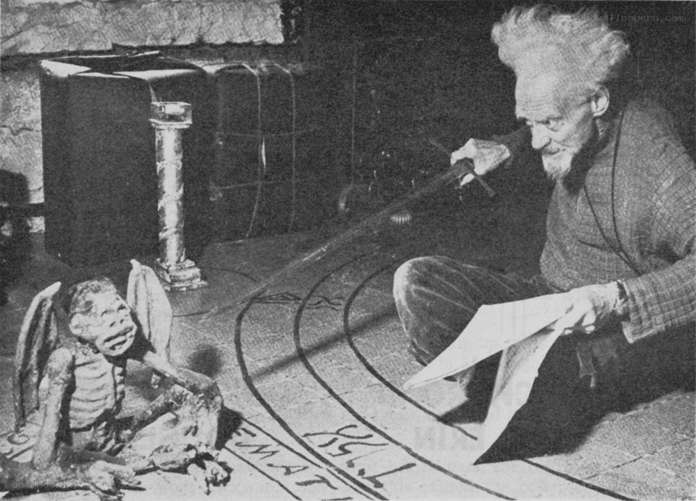 Man with demon figure
