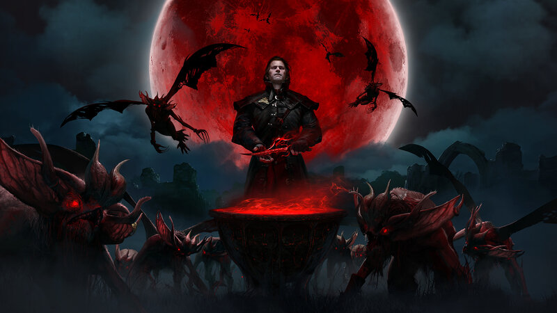 Man with Demonic Creatures — Red
