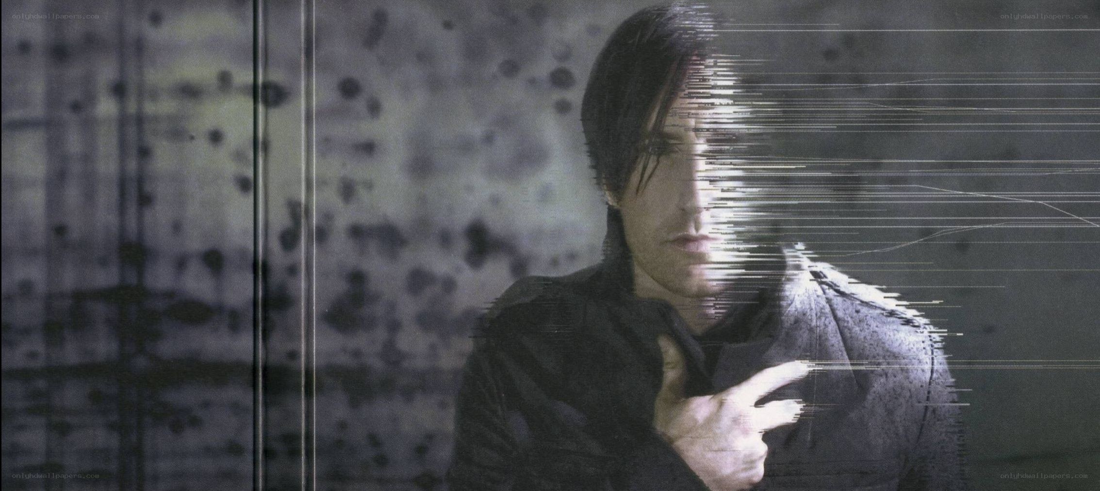 man with digital glitch effect